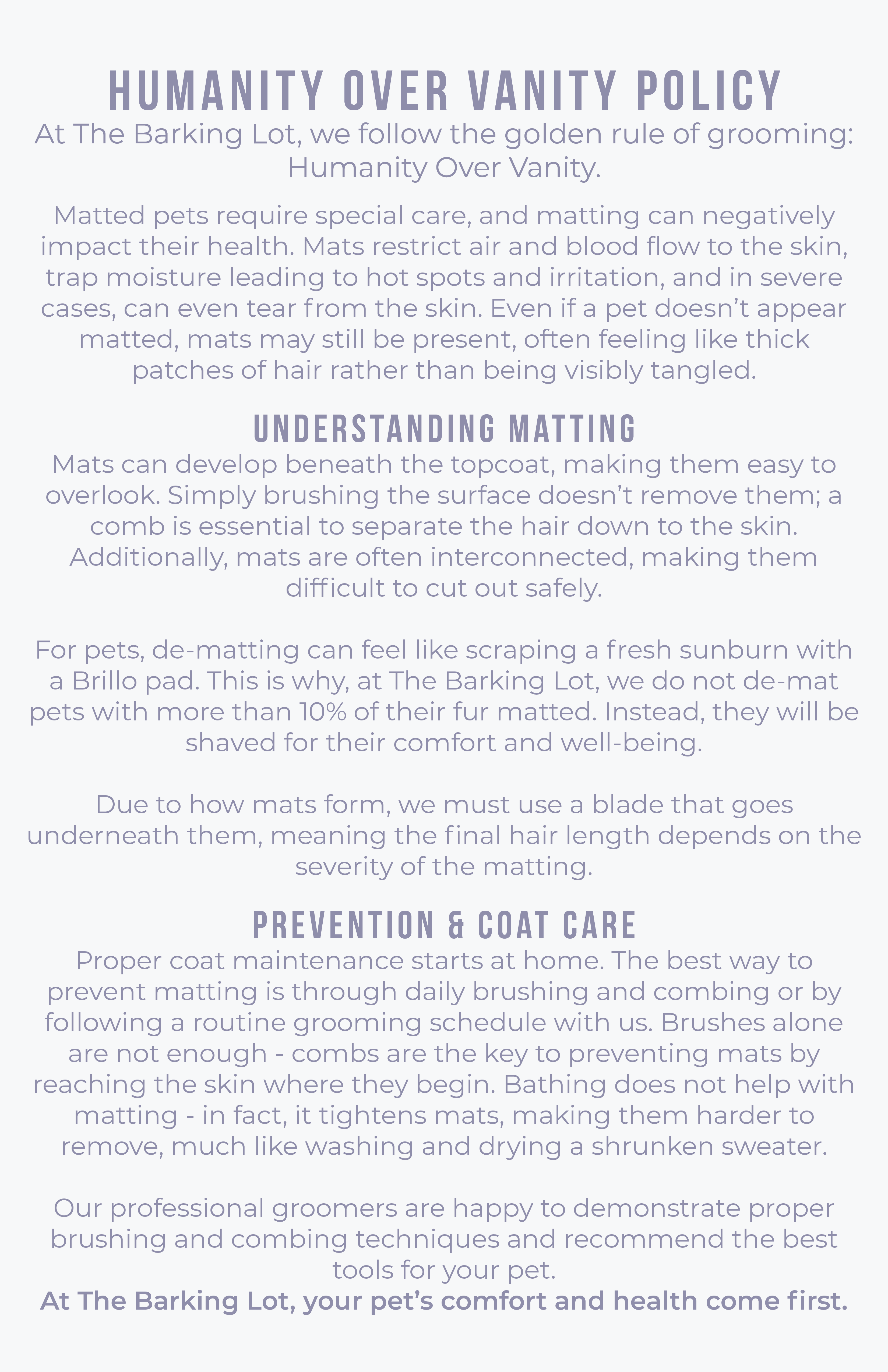 Humanity Over Vanity Policy